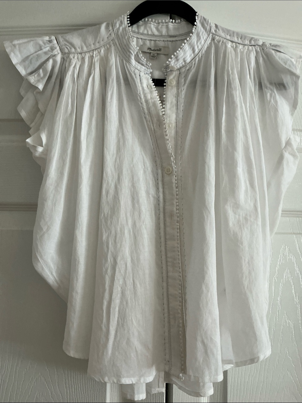 MADWELL NWT White Ruffle Sleeve Cotton Blouse Size XS